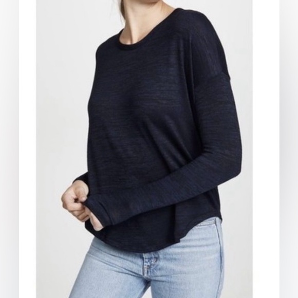 Rag & bone The Knit Long Sleeve Tee in Navy/Black Midnight Blue Long Sleeve Tee - Picture 2 of 7